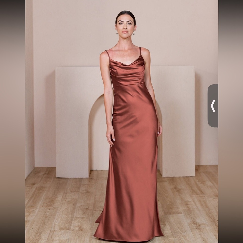 Revelry Skye Satin Dress Size 6 Copper Bridesmaid Dress Formal Silky Cowl Neck‎